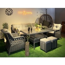 Sercan Garden Lumar Alüminyum Rattan Bahçe Mobilyası Bahçe Takımı Oturma Grubu 3'lü - 7 Kişilik Bahçe Takımı
