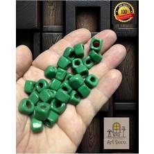 15 Adet El Yapımı Kare Cam Boncuk - Kolye Ucu, Halhal Ucu - (1cm x 1cm Kare) Karecam-Yeşil