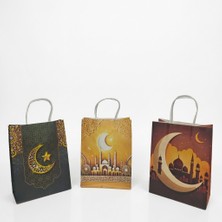 Muka Büküm Saplı Kraft Çanta Islami Desenli 15x21x8 cm Pakette 12 Adet