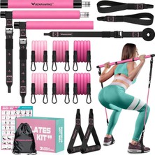 Happy Trend Bantlı Pilates Bar Seti, Ağır Hizmet Tipi Metal Ayar Tokası ile Kadınlar ve Erkekler Için Çok Fonksiyonlu Pilates Çubuğu, Tam Vücut Egzersizleri Için Pilates Ev Ekipmanları