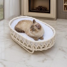 Happy Trend Dekoratif Kedi Yatağı – Ev Uyumu Tamamen El Yapımı Kedi Yatağı – Yumuşacık ve Güvenli (Krem)