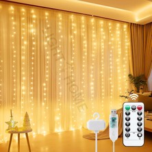 Happy Trend LED Perde Işık Kumandalı – Sarı Günışığı, 3X3M USB Powered, 8 Farklı Işık Modu, Dekoratif Perde LED Işık, Doğum Günü, Kına, Düğün, Parti ve Etkinlik Aydınlatması (1, 300LED Warm White)