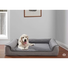 Happy Trend Sofa Blok Sungerli Alezli Fermuarlı Yıkanabilir Köpek Yatağı (X-Large, Gri+Fume)