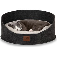Happy Trend Robin Keçe Kedi ve Köpek Yatağı 50X50 Cm, Yüksek Kenarlı Derin Yuva, Çıkarılabilir Çift Taraflı Peluş Minder, Doğal Keçe, Konforlu Kedi Evi