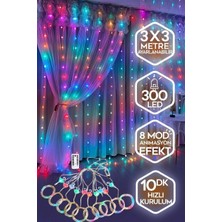 Happy Trend Kumandalı Peri Tel LED Aydınlatma 300 Ledli Perde Işık 10 Saçaklı 3x3 Metre Dekoratif Duvar Işığı USB Kablolu (Rgb Çok Renkli)
