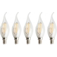 Happy Trend 5'li Paket Kıvrık LED Rustik Ampul - 7W E14 Ince Duy, Dekoratif Avize Ampulü (3000K Günışığı)