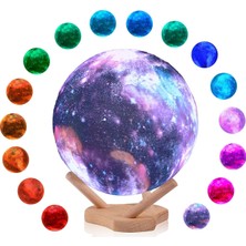 Happy Trend Galaxy Lamba 4.7 Inç 16 Renkler LED Gece Lambası 3D Baskı Ay Işığı Ahşap Standı ve Uzaktan Kumanda Dokunmatik Dokunun Denetleyicisi Çocuklar Için Arkadaşlar Sevgilisi Doğum Günü Serin Hediyeler