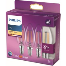 Happy Trend 40W B35 LED Mum Filament Ampul, 2700K Sarı Işık, E14 Ince Duy, Dim Edilmez, 3'lü Ekopaket