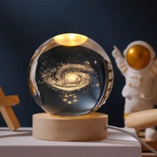 Happy Trend Toz Bulutu Kristal Cam Küre LED Işıklı USB Kablolu Ahşap Stantlı Gece Lambası Dekoratif Hediyelik Galaxy Samanyolu