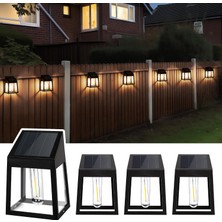 Happy Trend Güneş Enerjili Çit Işıkları, Dış Mekan Su Geçirmez, 4'lü Paket Güneş Enerjili Duvar Lambası, Sıcak Beyaz, Veranda Dekoru, Bahçe Direği, Veranda, Sundurma Arka Bahçesi Için