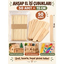 The Monarch Co 50 Adet Doğal Ahşap El Işi Çubuğu 15 cm - Geniş Abeslang, Dondurma, Maket, Hobi ve Dil Çubuğu
