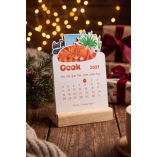 Ozzypix Ahşap Standlı Özel Kesim Kedi Tasarımlı 2027 Masaüstü Takvimi (8,5X12 Cm) - Sevimli Yeni Yıl Hediyesi