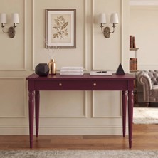 Wooding Mobilya 120 cm Çekmeceli Bordo Tornalı Masif Çalışma Masası