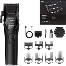 Saç Kesme Makinesi Şarjlı Tıraş Makinesi, Erkek Bakım Seti - 8000 Rpm Kablosuz Şarj Tabanı Berber Kuaför Tipi, 8 Kılavuz Taraklı, LCD Ekran, Type-C (Garanti)