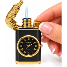 Onr Store Timsah Tasarımlı Saat Detaylı Dolumlu Jet Alevli Metal Gold Premium Model