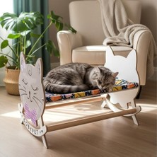 Gobypet Ahşap Sallanan Kedi Beşiği – Sevimli Kedi Figürlü, Minderli, Dekoratif Dinlenme Yatağı (Lacivert)