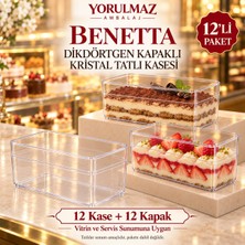 Yorulmaz Ambalaj Benetta Dikdörtgen Kapaklı Kristal Tatlı Kasesi 12’li – Şeffaf Tiramisu, Magnolya ve Puding Sunum Kabı