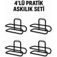 Siyah Metal Wc Kağıtlık Yapışkanlı Duvar Tipi Tuvalet Kağıdı Tutucu Seti 4 Adet