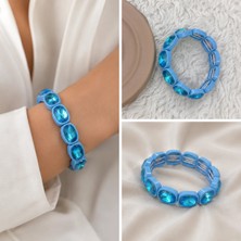 Fm 💎 Premium Parlak ve Şık Mavi Taşlı Esnek Lastikli Reçine Kadın Bileklik (20 cm)