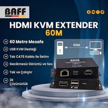 Baff HE-60 2k KVM HDMI Extender (60 Metre Tek Cat6 Kablo ile 1080p Mesafe Uzatıcı)