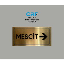 Gold Aluminyum Kapı Isimliği Mescit Sağ Ok Yönlendirmeli Yazılı Arkası Yapışkanlı 10X20 cm