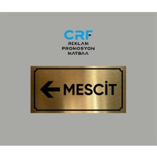 Gold Aluminyum Kapı Isimliği Mescit Sol Ok Yönlendirmeli Yazılı Arkası Yapışkanlı 10X20 cm
