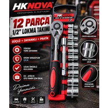 HKNOVA 12 Parça Cırcırlı Lokma Anahtar Takımı Tam Set Profesyonel Set