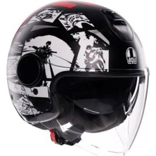 Agv Eteres History Matt Black White Red Açık Yarım Kask