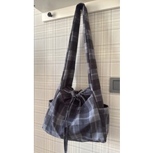 Mute Bag Su Geçirmez Tote Bag / Çapraz Kullanıma Uygun Ekose Okul Omuz Çantası (50*30)