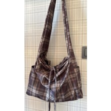 Mute Bag  Su Geçirmez Tote Bag / Çapraz Kullanıma Uygun Ekose Okul Omuz Çantası (50*30)