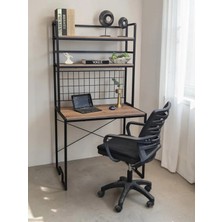 Dekoratif 2 Raflı Metal Çalışma Masası Ahşap Raflı Kitaplık Bilgisayar ve Laptop Masası