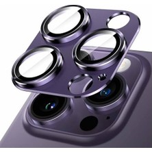 Prime 14 Pro / 14 Pro Max ile Uyumlu Tek Parça Alüminyum Kamera Lens Koruyucu - Darbeye Dayanıklı, Güçlü Yapışkanlı, Kılıf Dostu Metal Temperli Cam Kamera Kapağı - Derin Mor
