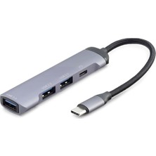 Givoria Type-C 3.0 Hub Pd 100W 4 Port 5 Gbps Gri HDX7040