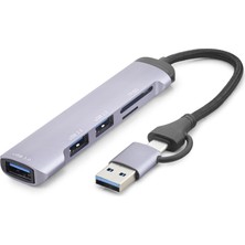 Givoria USB Type-C 3.0 Hub Kart Okuyucu 5 Port 5 Gbps Gri HDX7900
