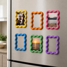 Bezos Professional 3D Baskı 6lı Asorti Renk Dalgalı Magnet Fotoğraf Çerçevesi Seti - Buzdolabı Için Mini Manyetik Resim Çerçevesi