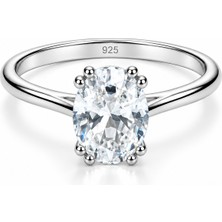 Klazo Jewelry Klazojewelry 925 Ayar Gümüş Üzeri Yüksek Kalite Rodyum Kaplama Oval Kesim Tektaş Kadın Yüzük