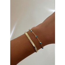 Kuyumcu Mode 14 Ayar Altın Kaplama 5’li Nazar Boncuklu Zincir Bileklik 16.5+5 cm