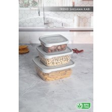 Prime Box Kare Sızdırmaz Kapak Saklama Kabı 3'lü Set Gri
