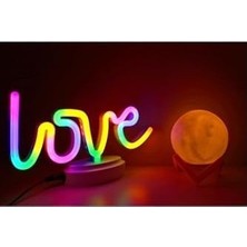 Prime Işık KASABASI(104) Love Neon ve Küre Gece Lambası, 3d,yazılı Konsept Renkli