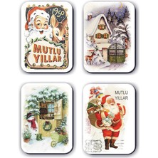 Prime 4 Lü Simli Yılbaşı Kardan Adam Çam Ağacı Hediye Magnet (5,5 x 8 Cm)
