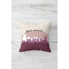 Prime Pelangi Good Morning Şehir Temalı Çift Tarafı Baskı Gizli Fermuar Yastık Kılıfı Kırlent Koltuk Yastık Kılıfı, Gül Kurusu 45 x 45
