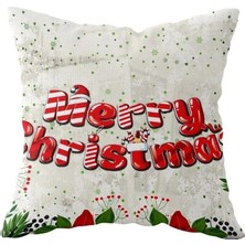 Prime Pelangi Merry Christmas Yılbaşı Süsü Tema Çift Taraflı Gizli Fermuar Kırlent Koltuk Yastık Kılıfı, Beyaz-Yeşil-Kırmızı 43 x 43
