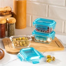 Prime 4376 3lü Kilitli Sızdırmaz Kapaklı Yiyecek Erzak Saklama Kabı Seti - Cam Saklama Kabı - 150ML Mavi