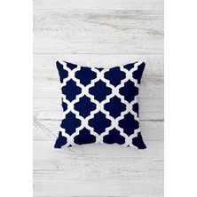 Prime Pelangi Geometrik Lacivert Beyaz Ogea Desenli Gizli Fermuarlı Yastık Kılıfı Kırlent Koltuk Yastık Kılıfı, Lacivert-Beyaz 45 x 45