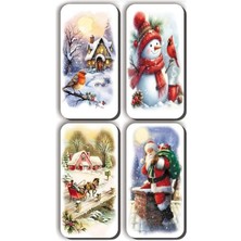 Prime 4 Lü Simli Magnet Yeniyıl Yılbaşı Kardan Adam Kar Manzaraları Hediye Magnet (5,5 x 11 Cm)