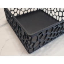 Alvera Organik Desenli Peçetelik Kokteyl Peçete Tutucu 12,5X12,5 cm Delikli Peçete Standı - Siyah