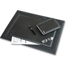 Prime 2k 4722 Sümen Takımı Deri Hilton Kenar Desenli Tek Parça Kapaklı Pad Sümen 55X42 Cm, Siyah