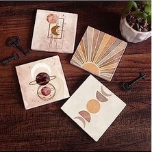 Prime Minimalist Soyut Taş Bardak Altlığı Seti - 4 Parça - Dekoratif, Rustik Mutfak Aksesuarı, 10X10 Cm, Kaydırmaz Tabanlı, Şık ve Dayanıklı SC262