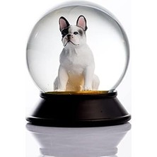 Prime Cam ve Reçine Altın Patiler Köpek French Bulldog (Beyaz) Kar Küresi Hediye