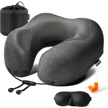 Seyahat YASTIĞI%100 Saf Hafızalı Köpük Boyun Yastığı, Rahat ve Nefes Alabilir Kapak, Makinede Yıkanabilir, 3D Konturlu Göz Maskeleri, Kulak Tıkaçları ve Lüks Çantalı Uçak Seyahat Kiti, Standart